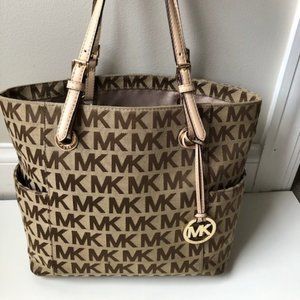 Michael Kors Monogram Beige Brown Shoulder Bag